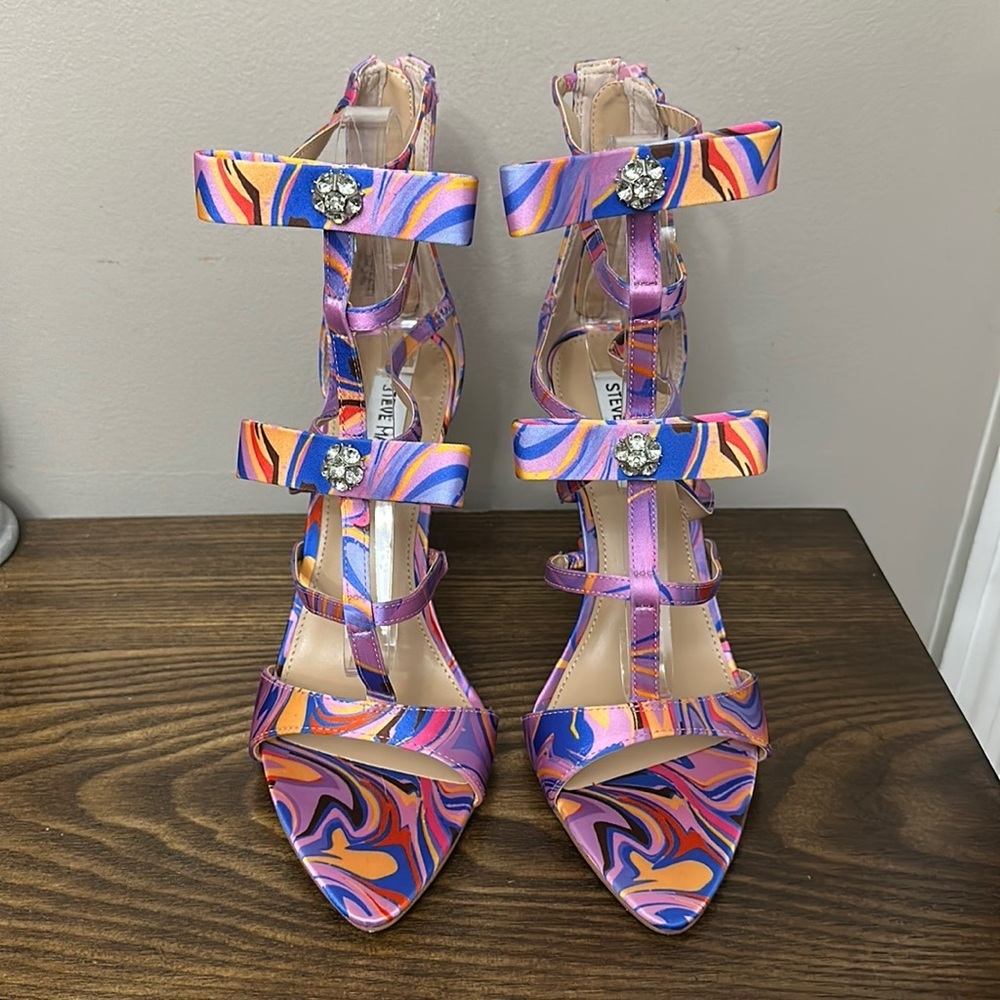 NEW Steve Madden Sinclair Satin Bow Strappy Rhinestone Heels